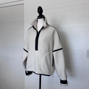 White Sherpa Half-Zip Pullover with Black Trim
